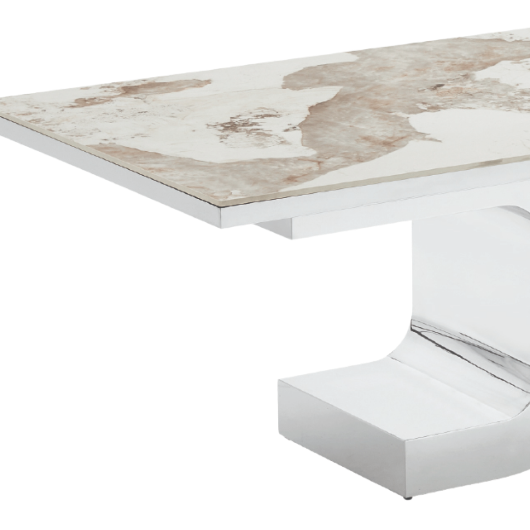 Calista – Dining Table – Ceramic Marble Look / Chrome Base