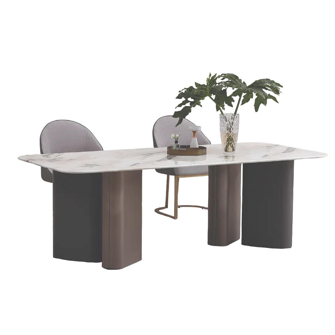Monza – Table à manger – Aspect marbre / Piètement rembourré
