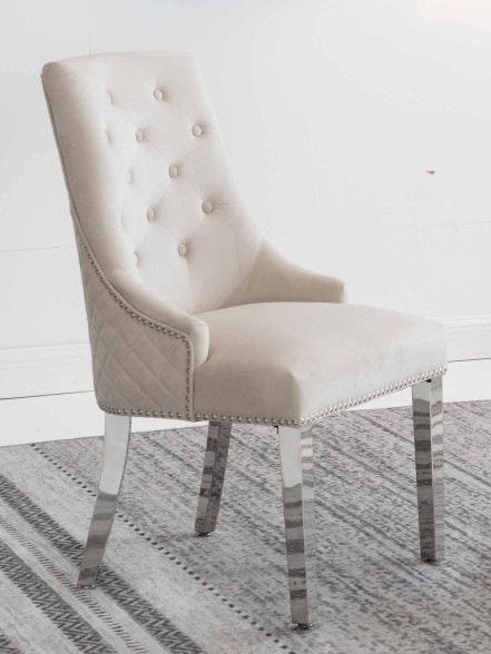 Chaise de salle à manger en velours crème 2 pièces C-1253