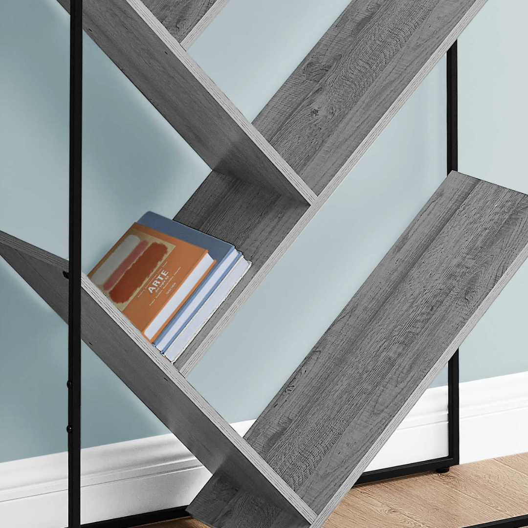 Vertixa – 60"H V-Shaped Metal Bookcase – Grey