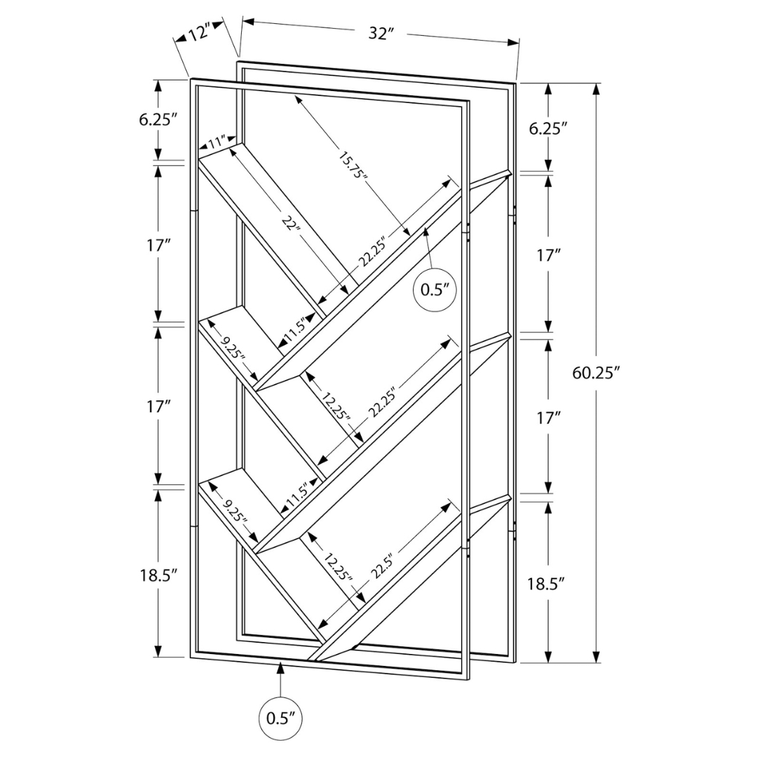 Vertixa – 60"H V-Shaped Metal Bookcase – Grey