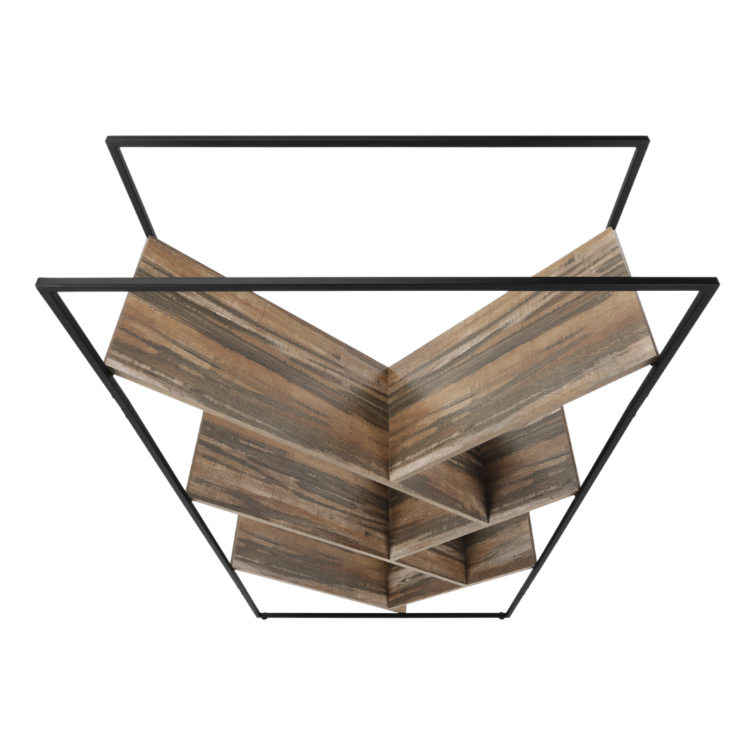 Vertixa – 60"H V-Shaped Metal Bookcase – Brown Reclaimed Wood