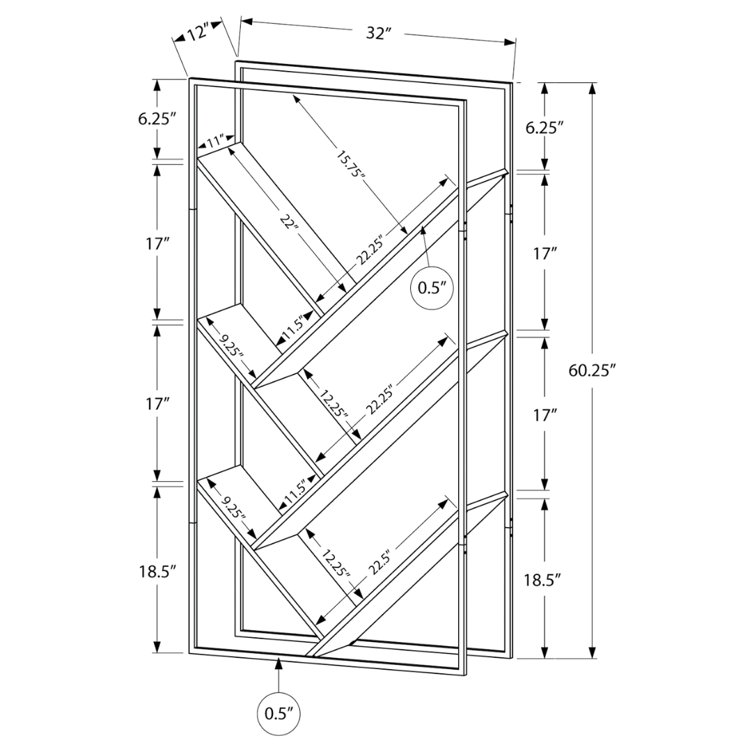 Vertixa – 60"H V-Shaped Metal Bookcase – Brown Reclaimed Wood