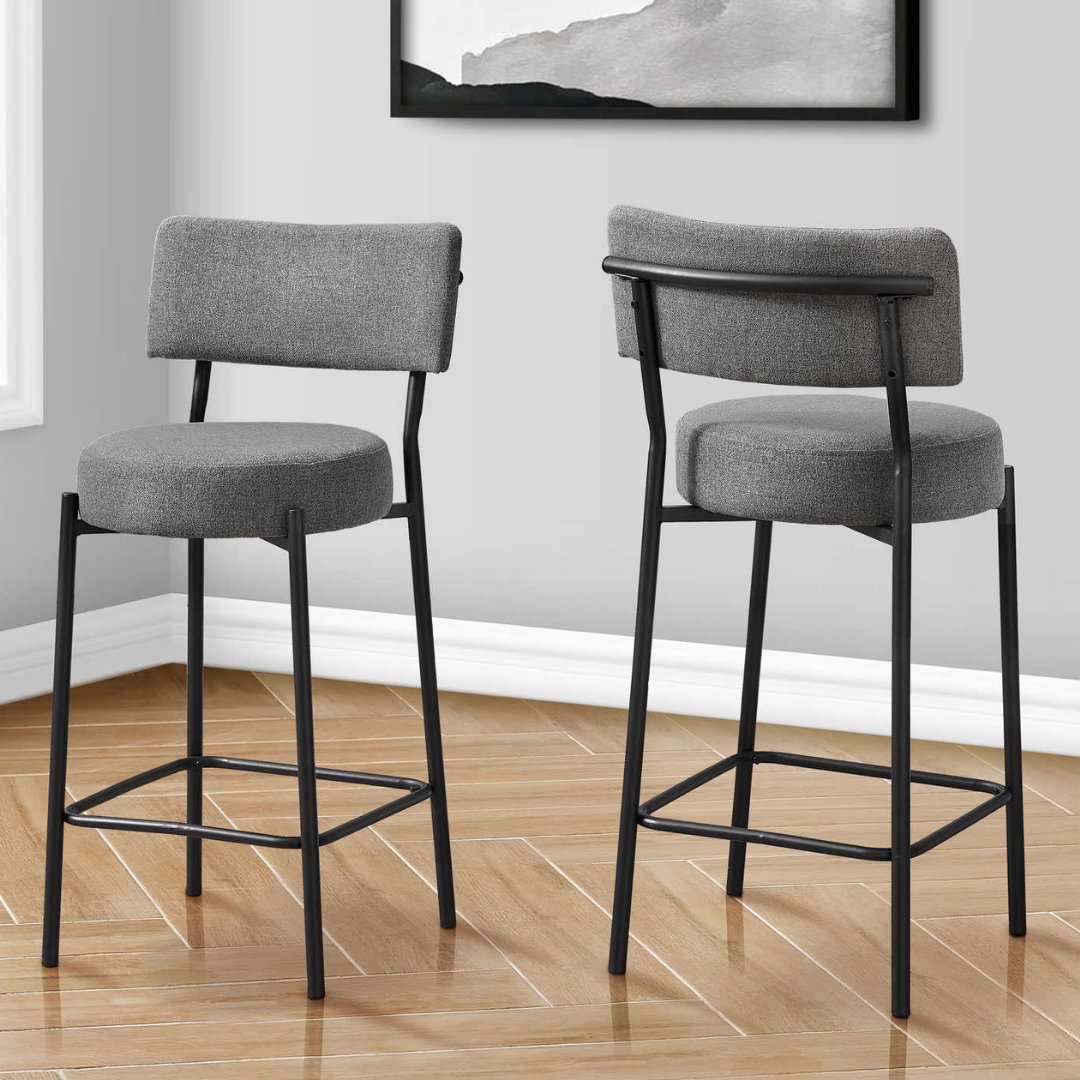 Calvero – Lot de 2 – Tabourets de bar hauteur comptoir – Structure grise/noire