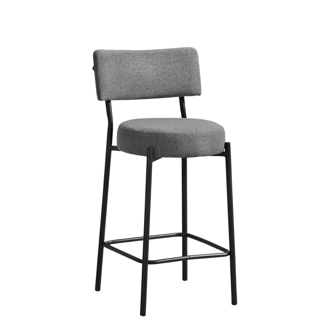 Calvero – Lot de 2 – Tabourets de bar hauteur comptoir – Structure grise/noire