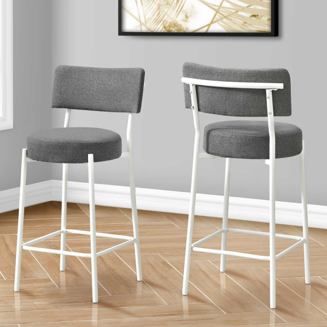 Calvero – Lot de 2 – Tabourets de bar hauteur comptoir – Structure grise/blanche
