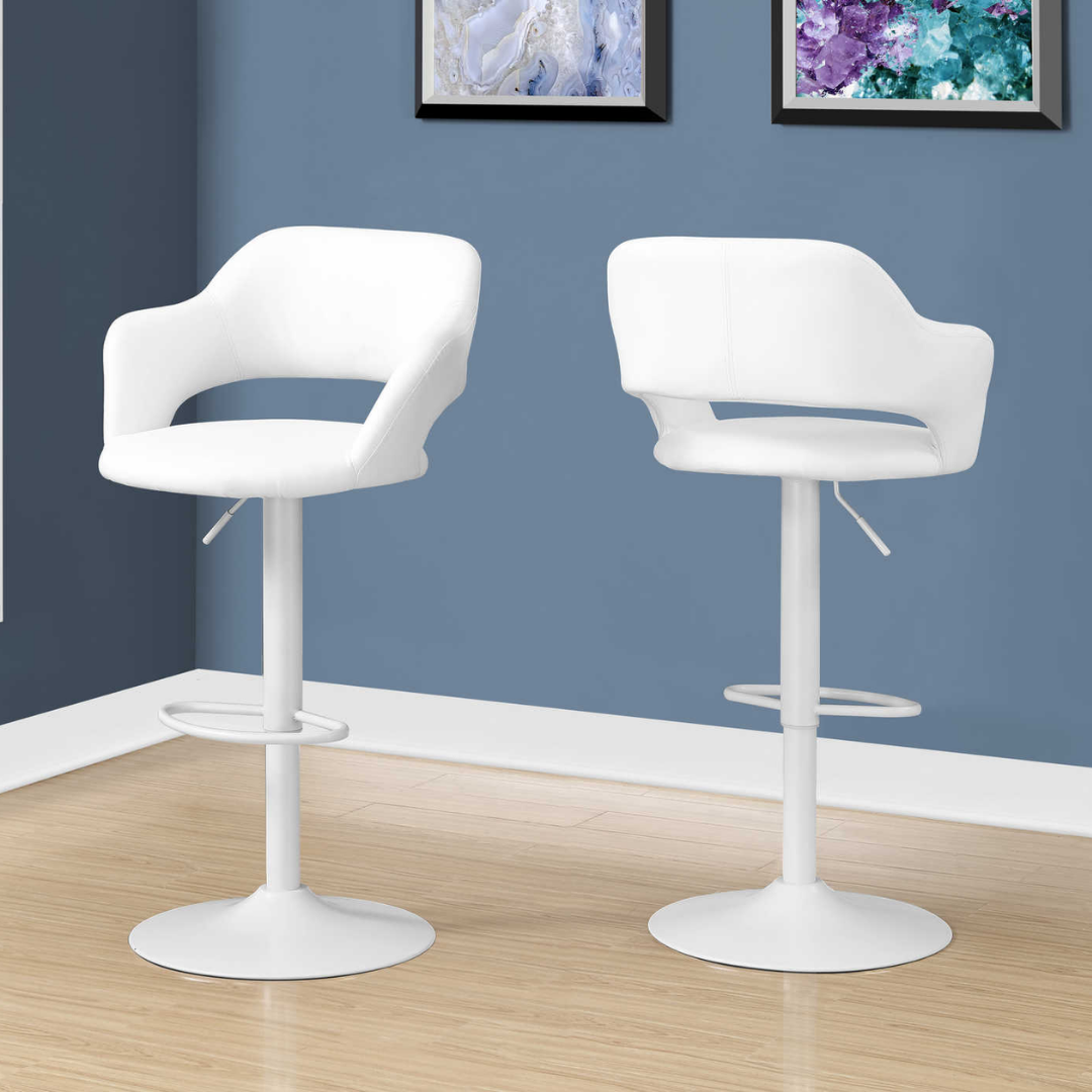 Lunaro – Lot de 2 – Tabourets de bar réglables – Blanc / Pied blanc