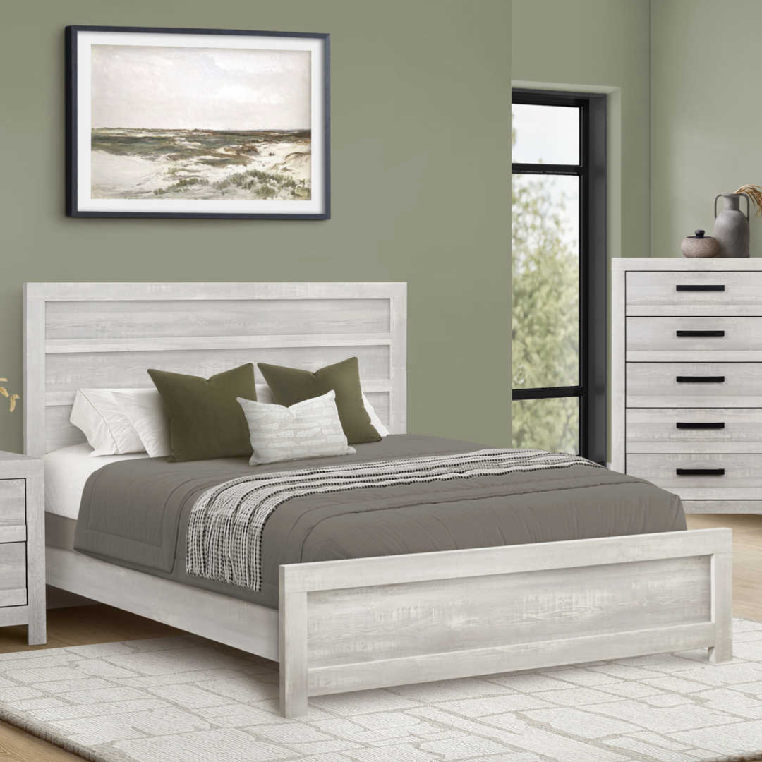 Reclano – Lit Queen gris récupéré panneaux bois
