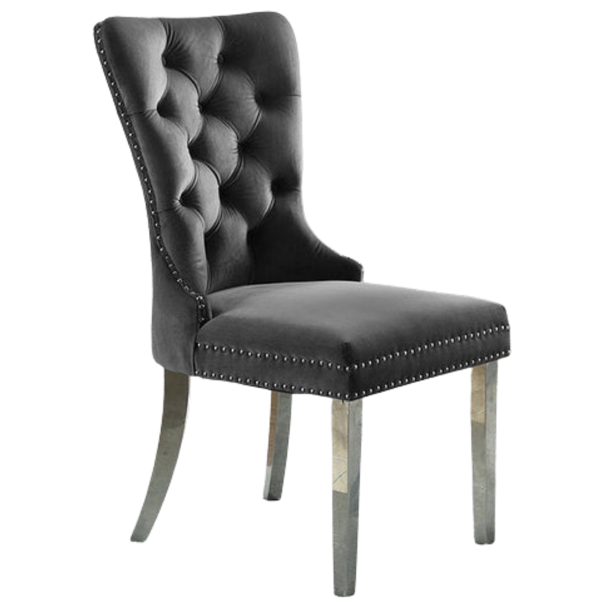 Lot de 2 chaises de salle à manger en velours gris C-1260