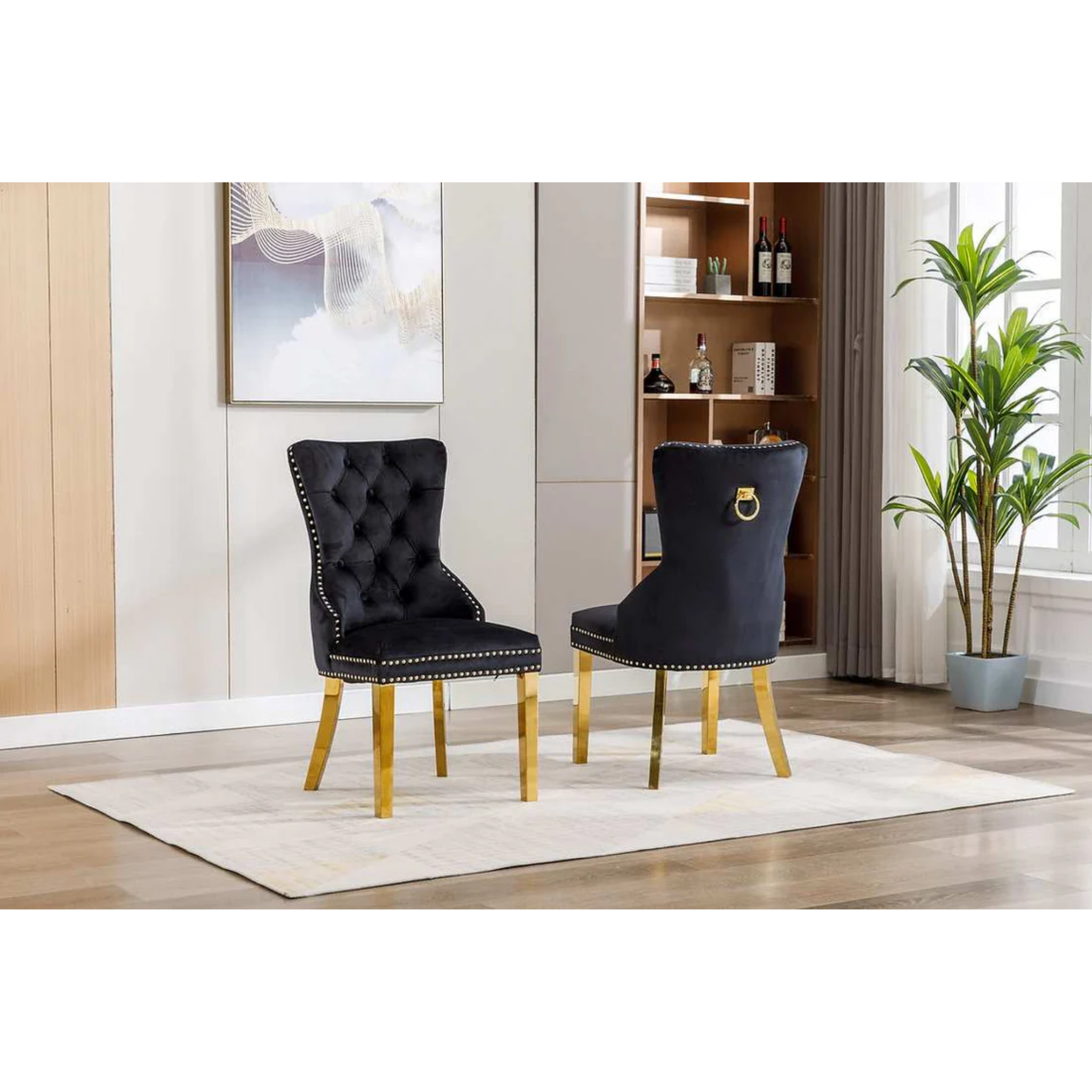 Chaise de salle à manger en velours noir 2 pièces 1451