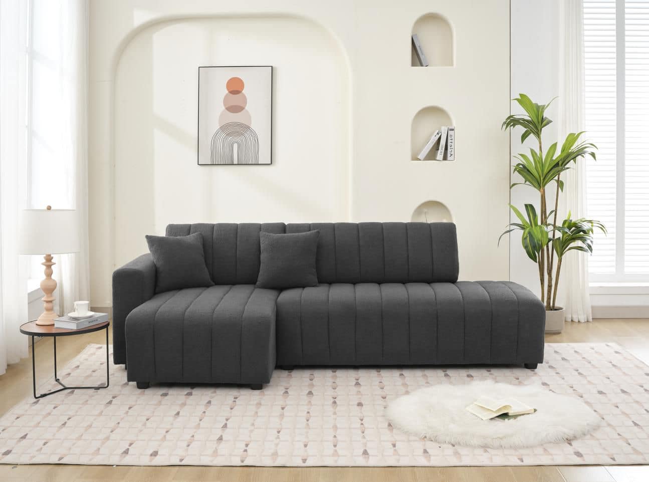 SWISS  - Contemporary Compact Velvet Sectional With Fine Lines