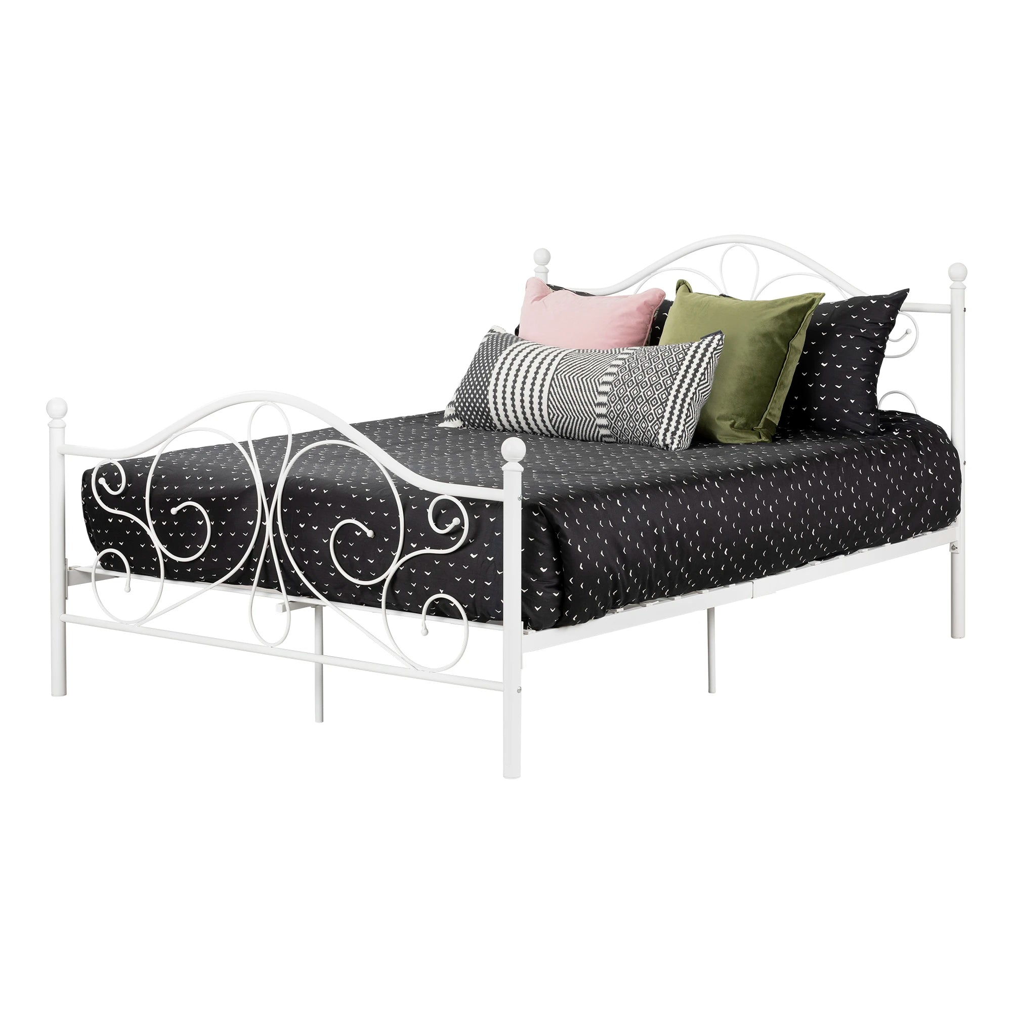 Metal Platform Bed with Headboard and Metal Slats - Summer Breeze