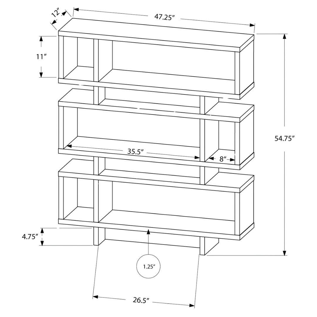Stratura – Bibliothèque vitrine moderne de 140 cm (55 po) de hauteur – Taupe foncé