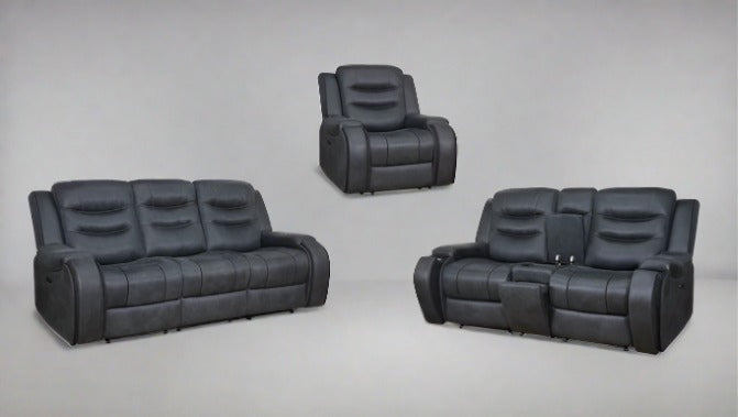 Oslo - 3 PC Modern Fabric Recliner Set With Stow Away Cupholders & USB Ports