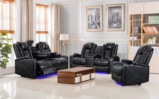 Party Time - 3 PC Modern Power Recliner Set With LED Lights, Adjustable Headrests & USB Ports