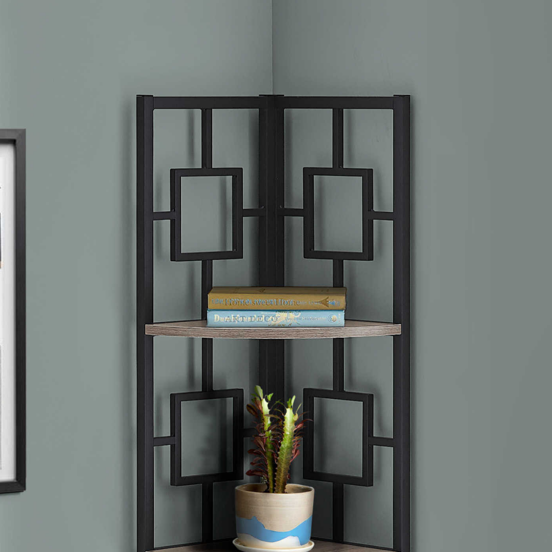 Cornellix – Étagère d'angle en métal 62"H – Taupe foncé et noir