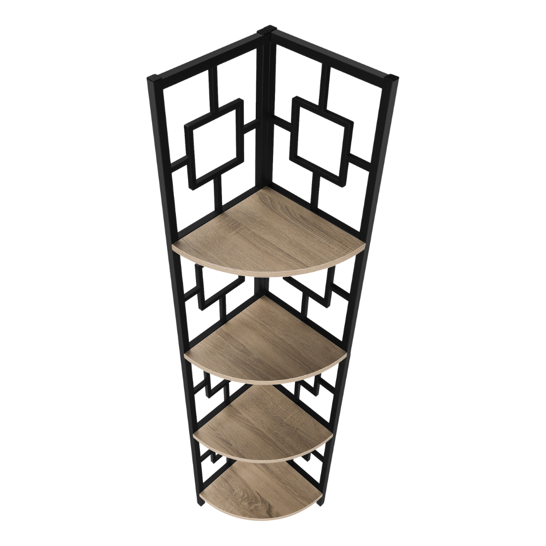 Cornellix – Étagère d'angle en métal 62"H – Taupe foncé et noir