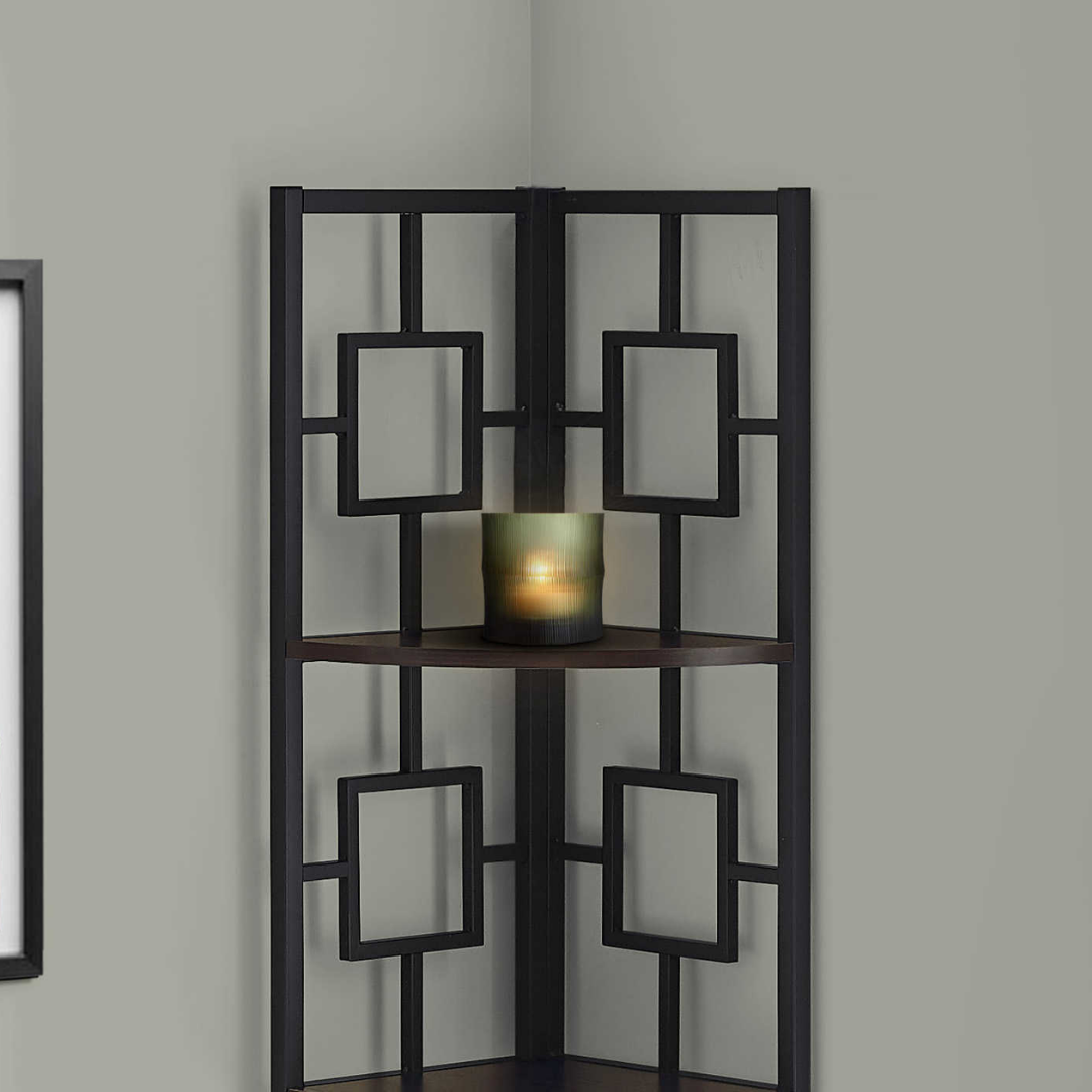 Cornellix – 62"H Corner Étagère – Espresso & Black