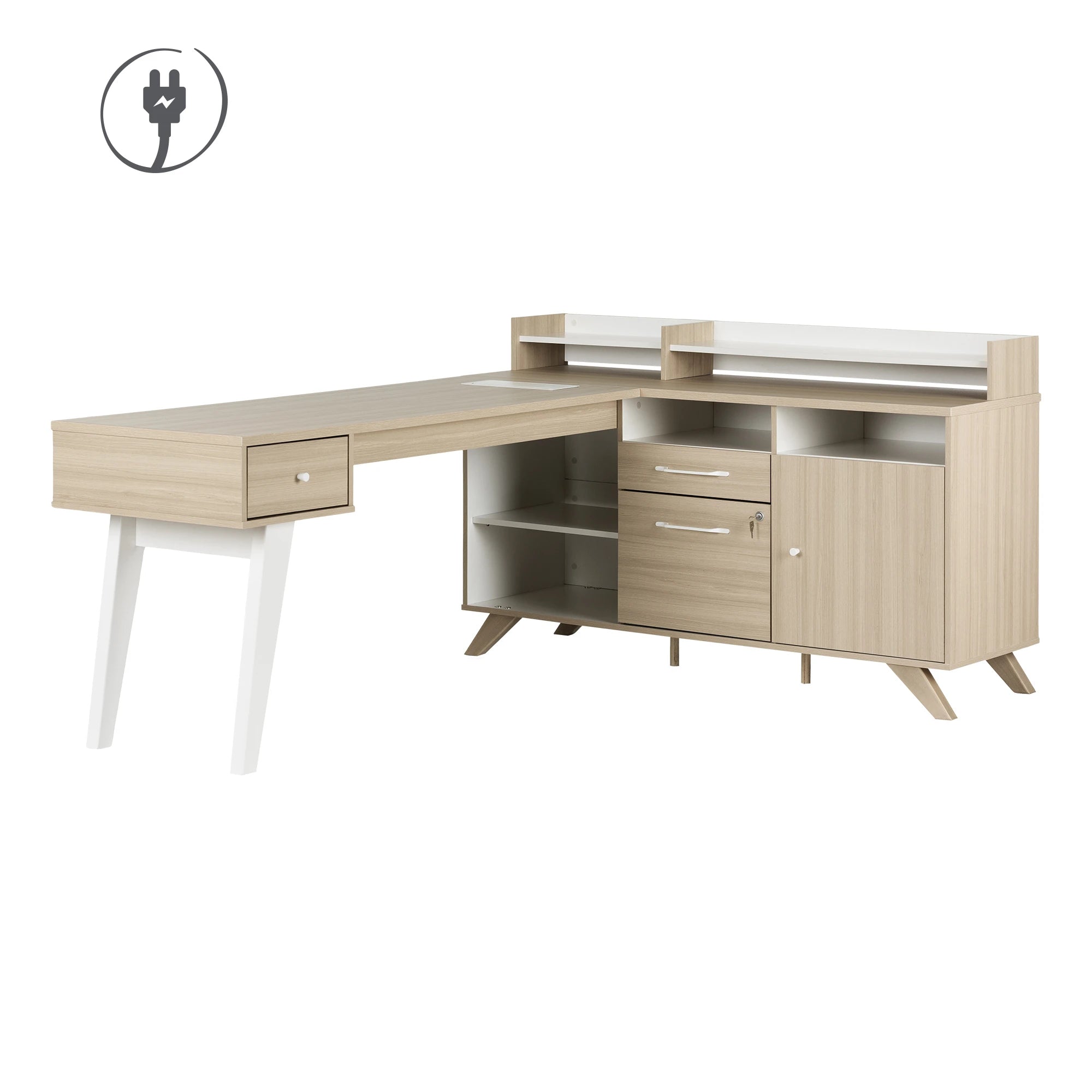 L-Shaped Desk with Power Bar and Removable Hutch - Helsy