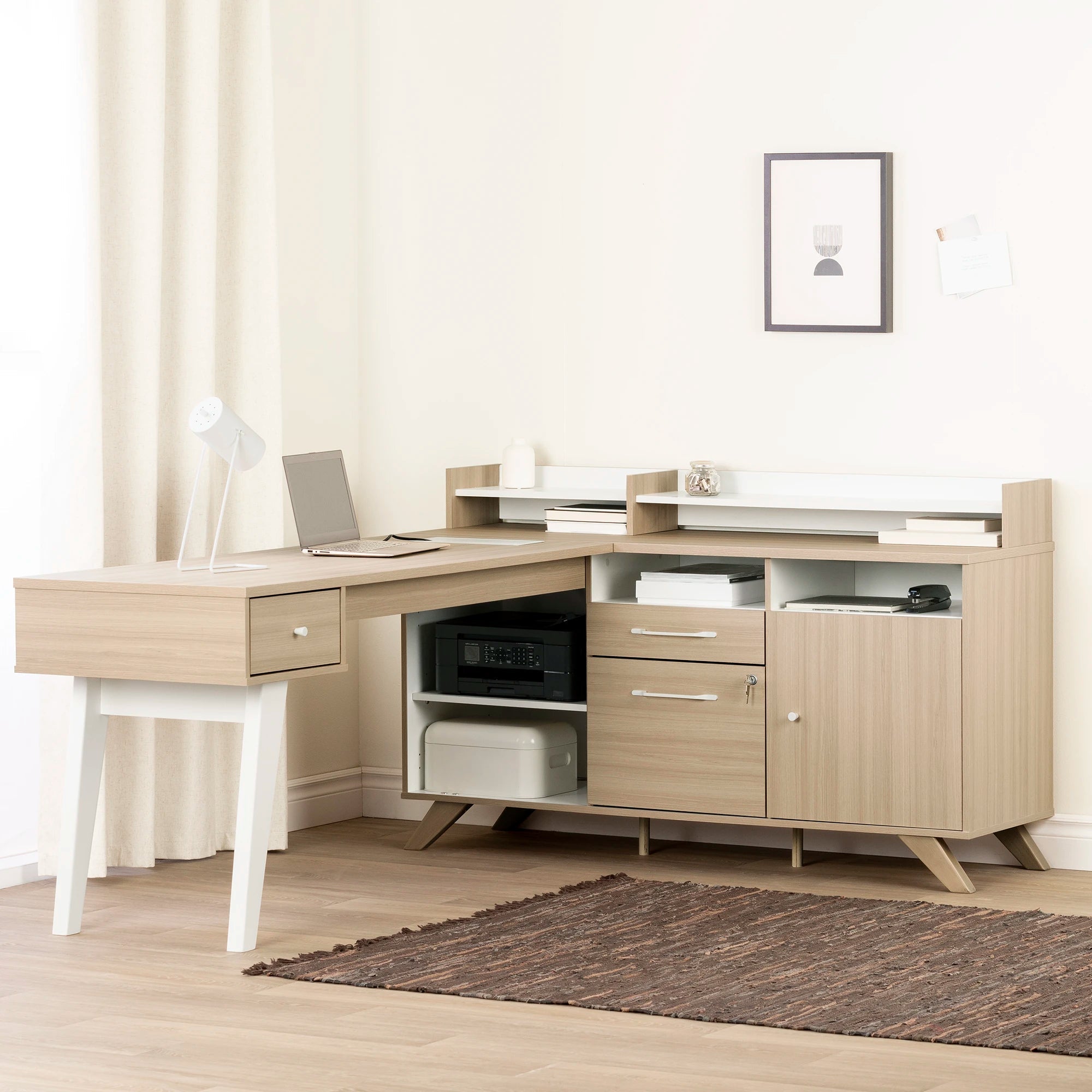 L-Shaped Desk with Power Bar and Removable Hutch - Helsy