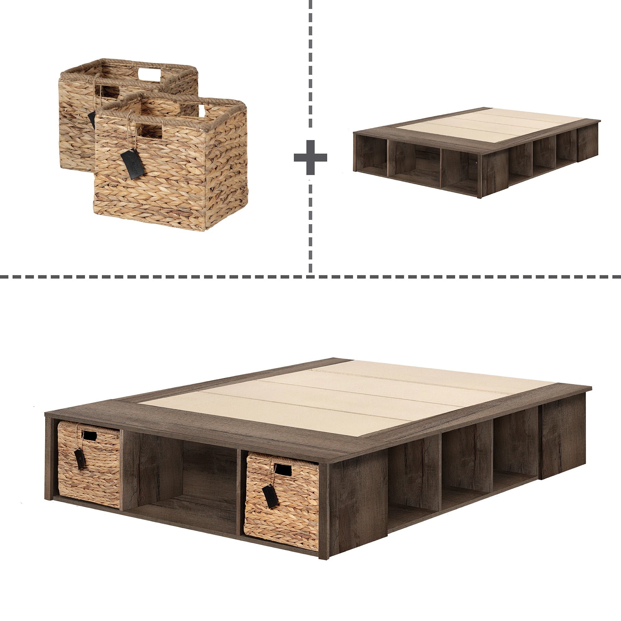 Storage Platform Bed with Wicker Baskets - Avilla