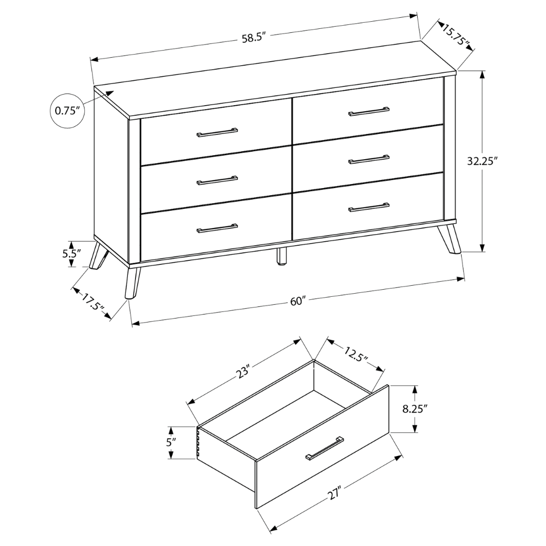 Commode Arden à 6 tiroirs avec miroir – Bois gris recyclé et plateau noir