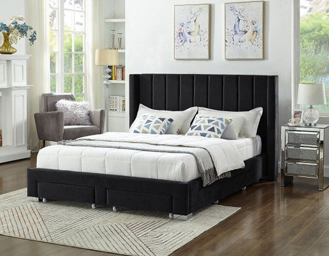 Black Velvet Fabric Wing Bed with 5313