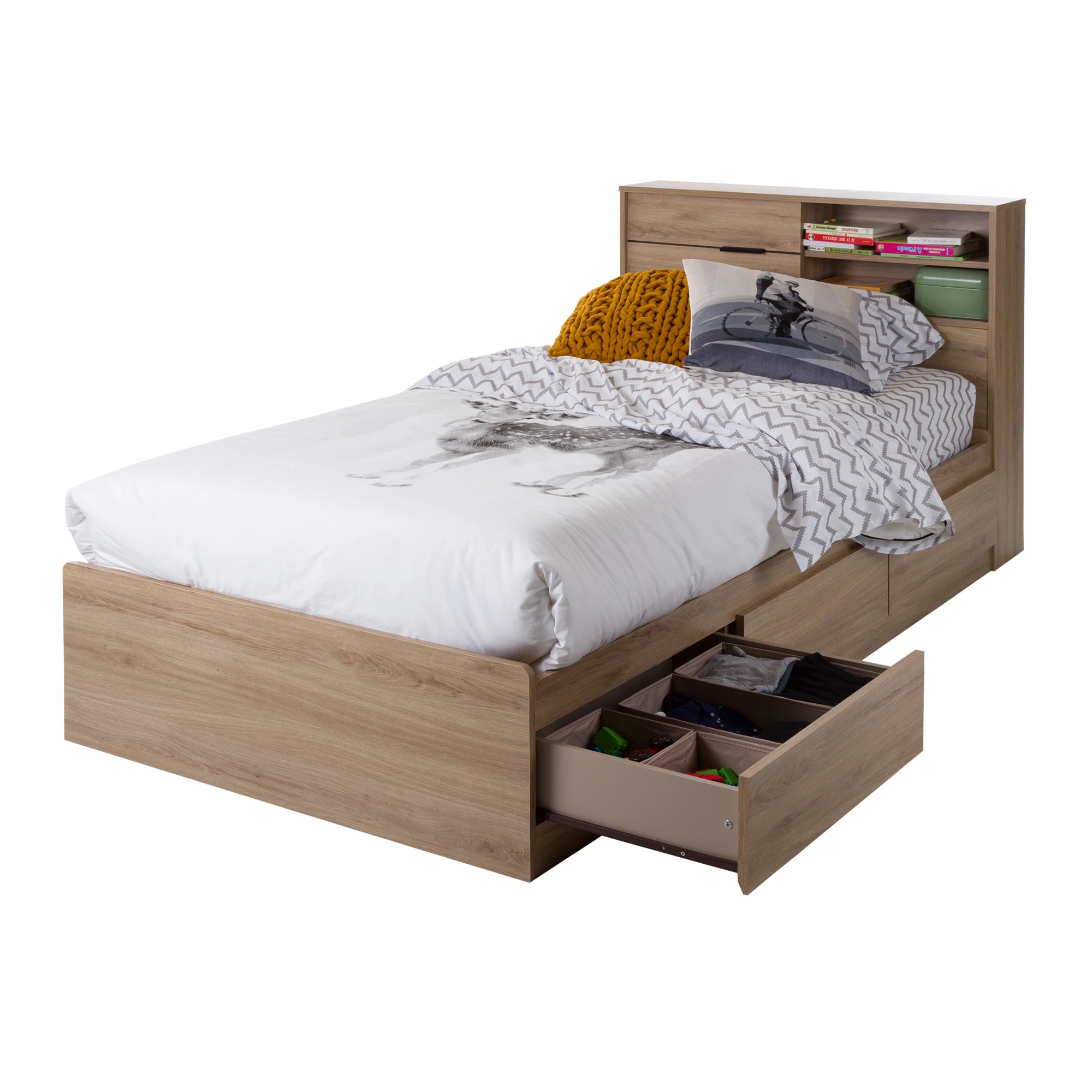 Storage Bed and Bookcase Headboard Set - Fynn