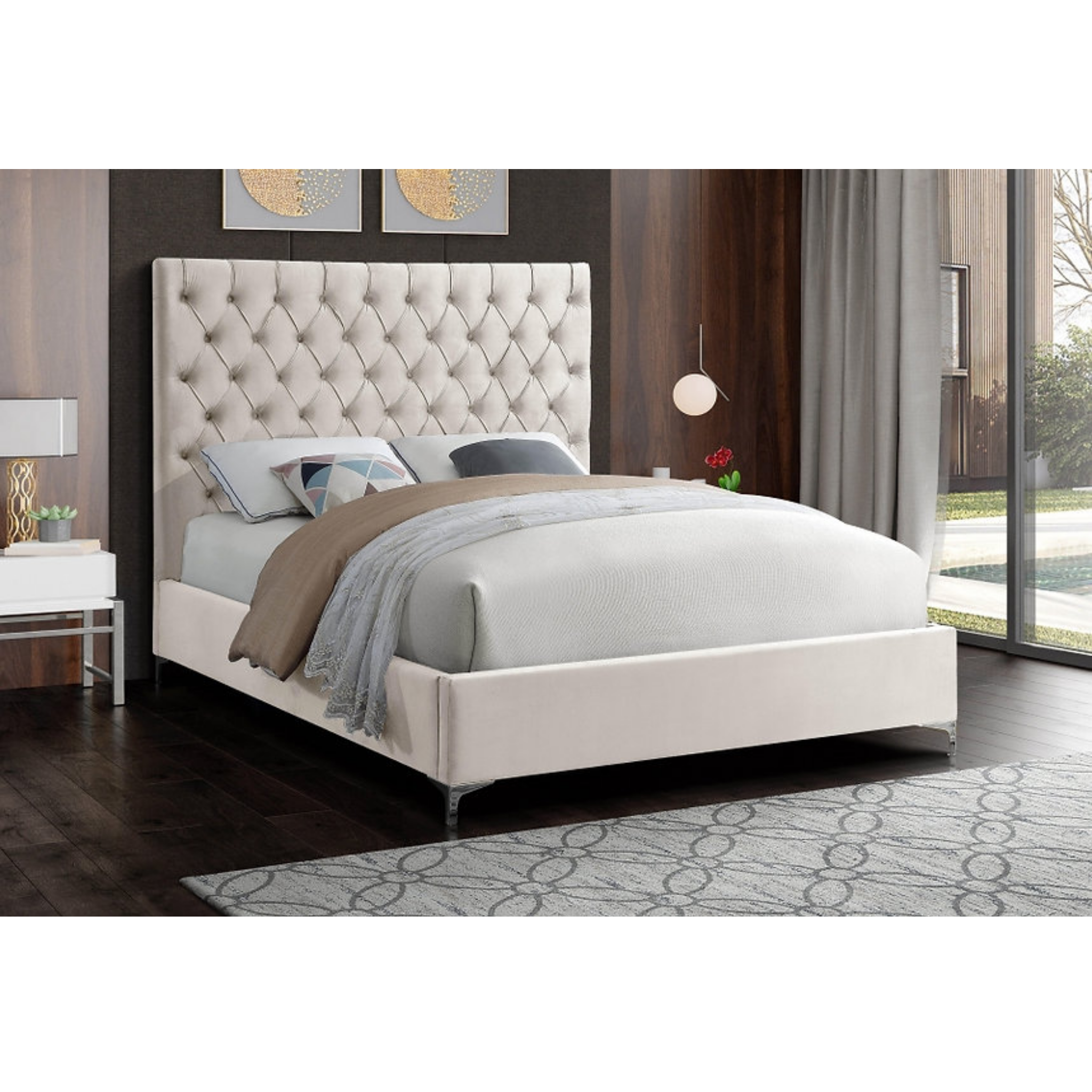 King Bed - Creme Velvet Bed IF 5642