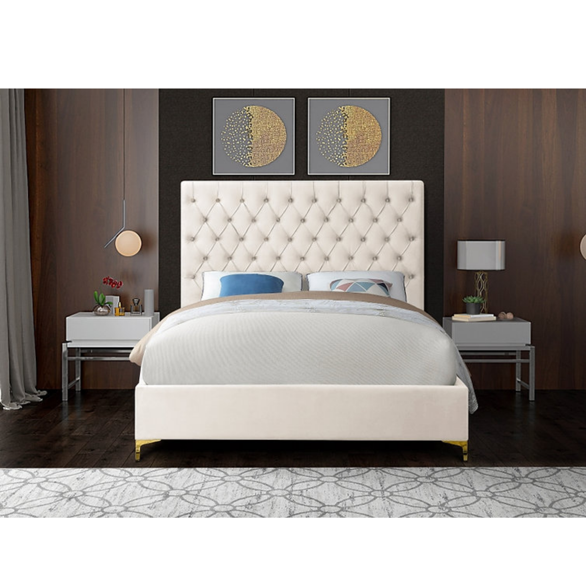 King Bed - Creme Velvet Bed IF 5642