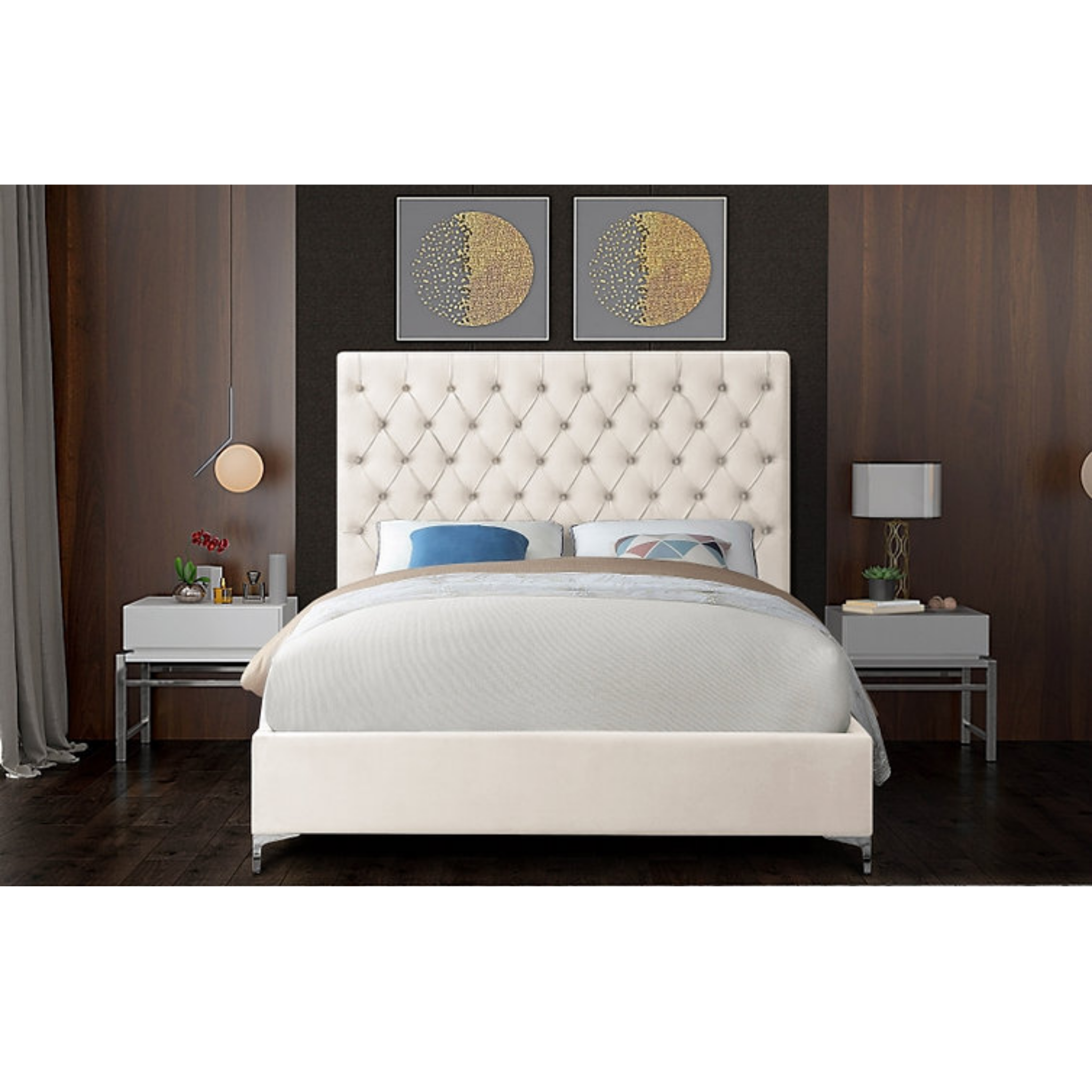 King Bed - Creme Velvet Bed IF 5642