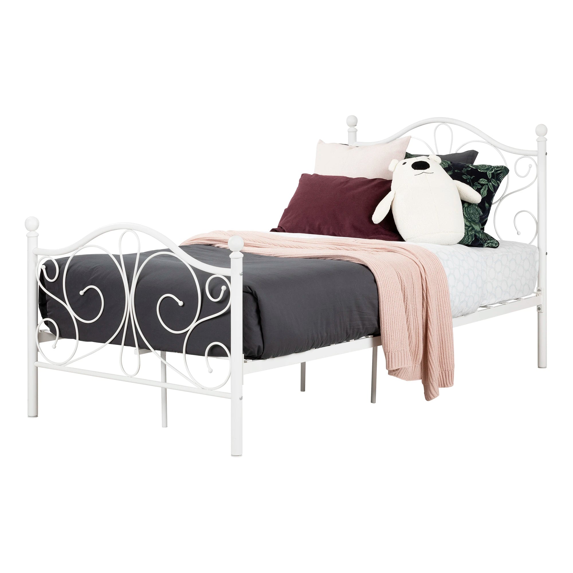 Metal Platform Bed with Headboard and Metal Slats - Summer Breeze