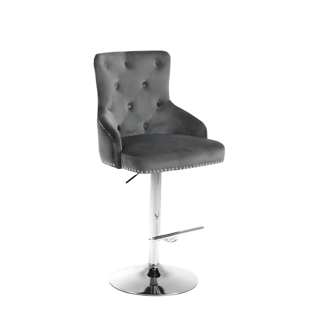 Marvella – Lot de 2 – Tabourets de bar réglables en velours – Gris