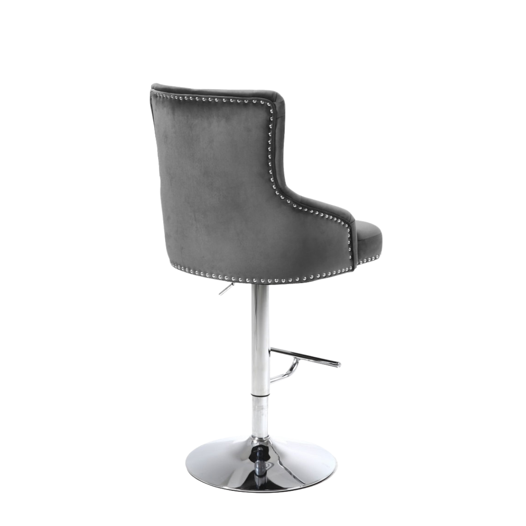 Marvella – Lot de 2 – Tabourets de bar réglables en velours – Gris