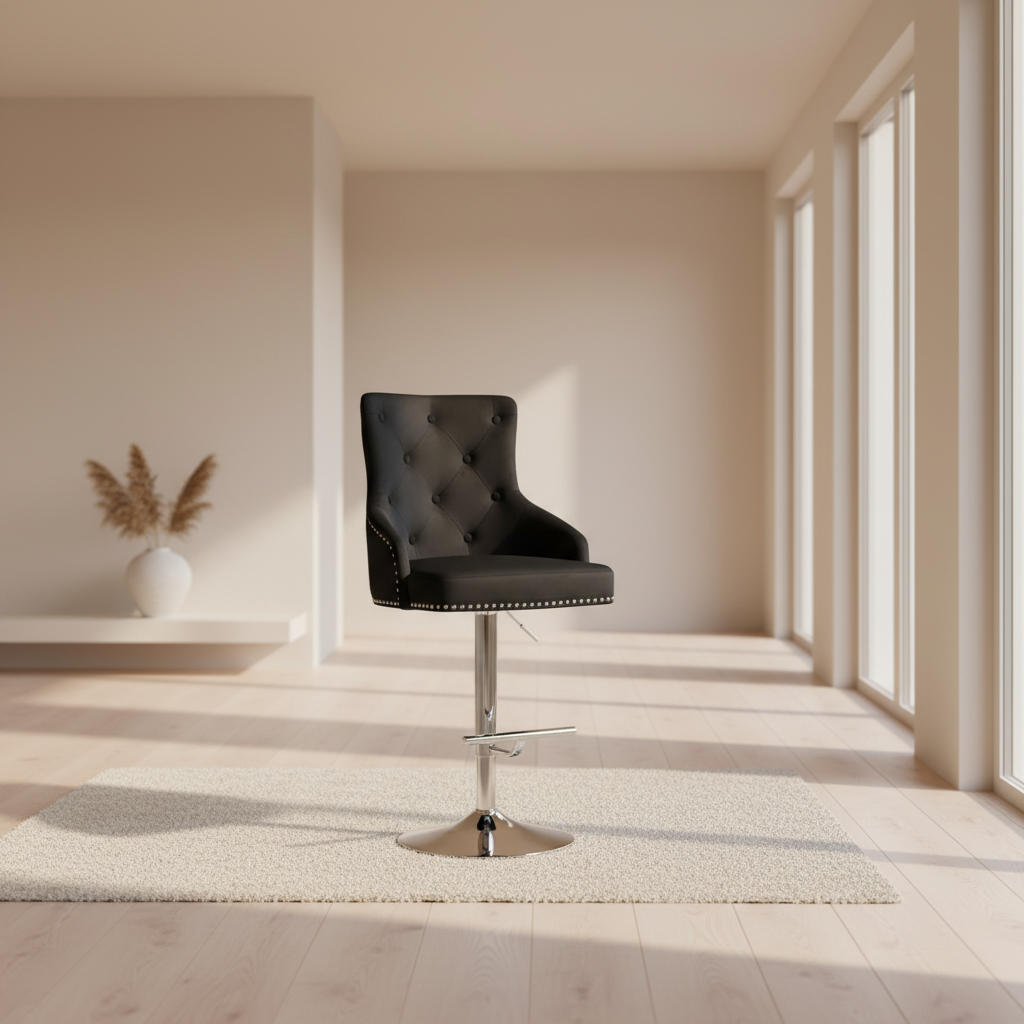 Marvella – Lot de 2 – Tabourets de bar réglables en velours noir