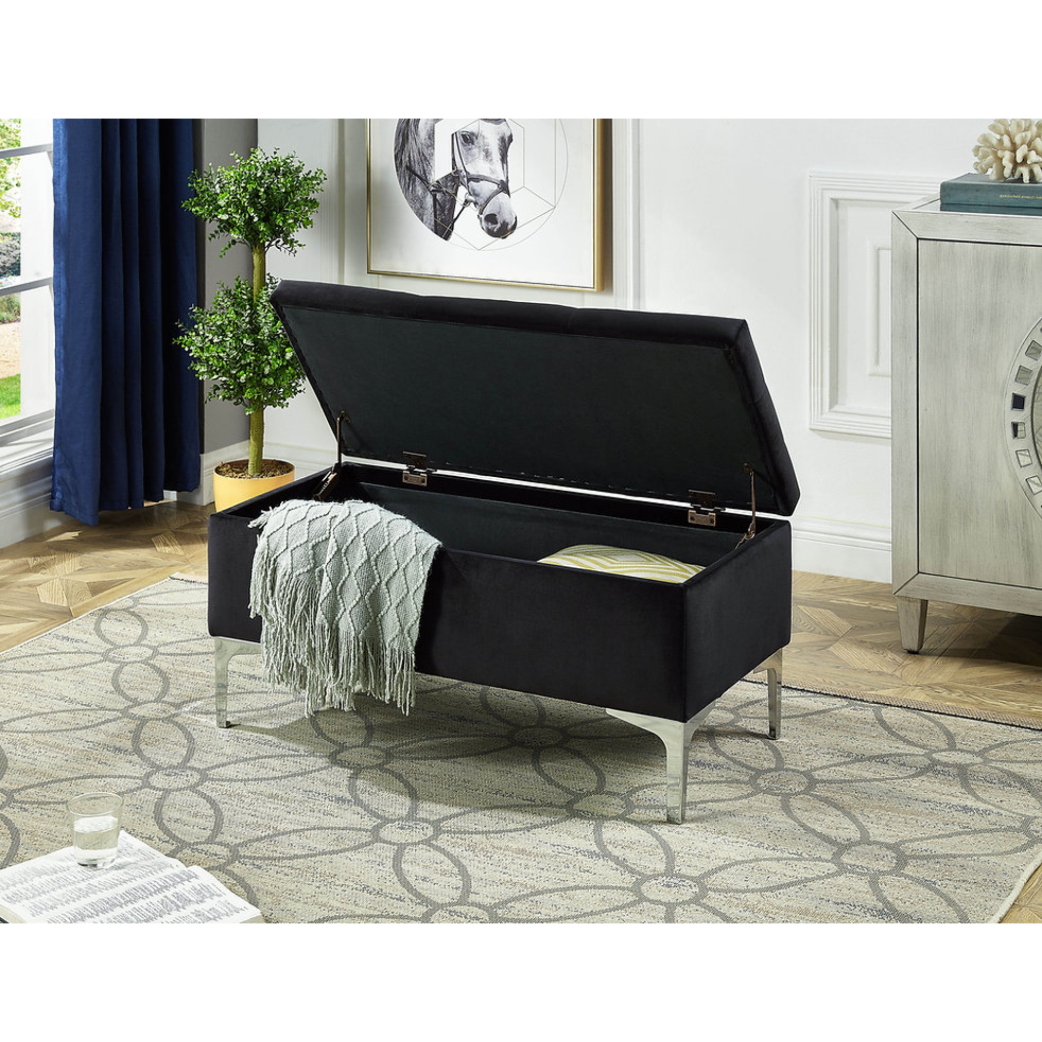 Black Velvet Storage Bench 6256