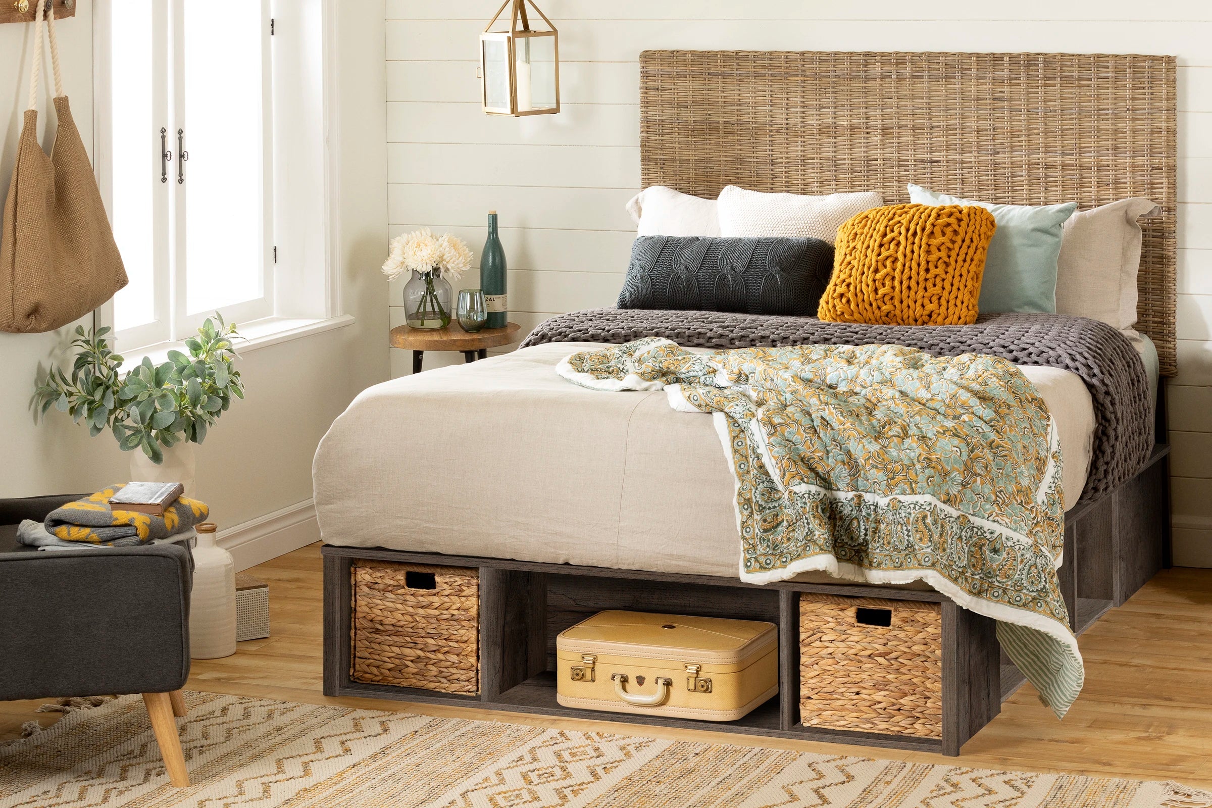 Storage Platform Bed with Wicker Baskets - Avilla