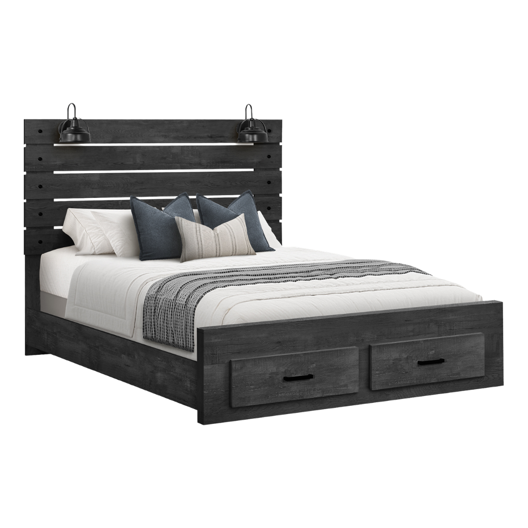 Lumvelo – Lit Queen graphite gris rangement et USB métal
