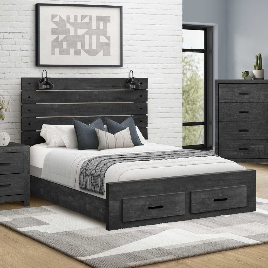 Bardelo – Lit queen graphite gris à lattes en bois