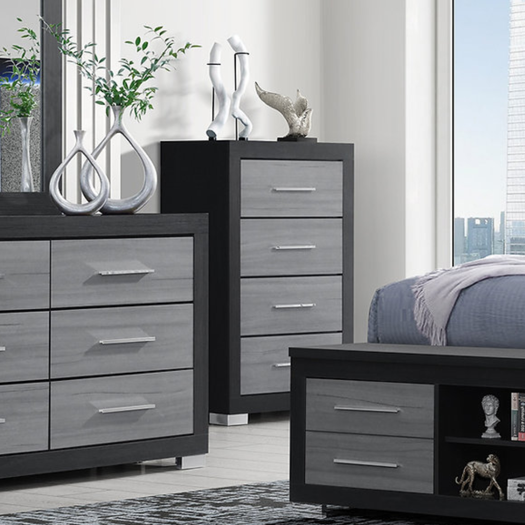 Cinera – Commode haute gris et noir 4 tiroirs