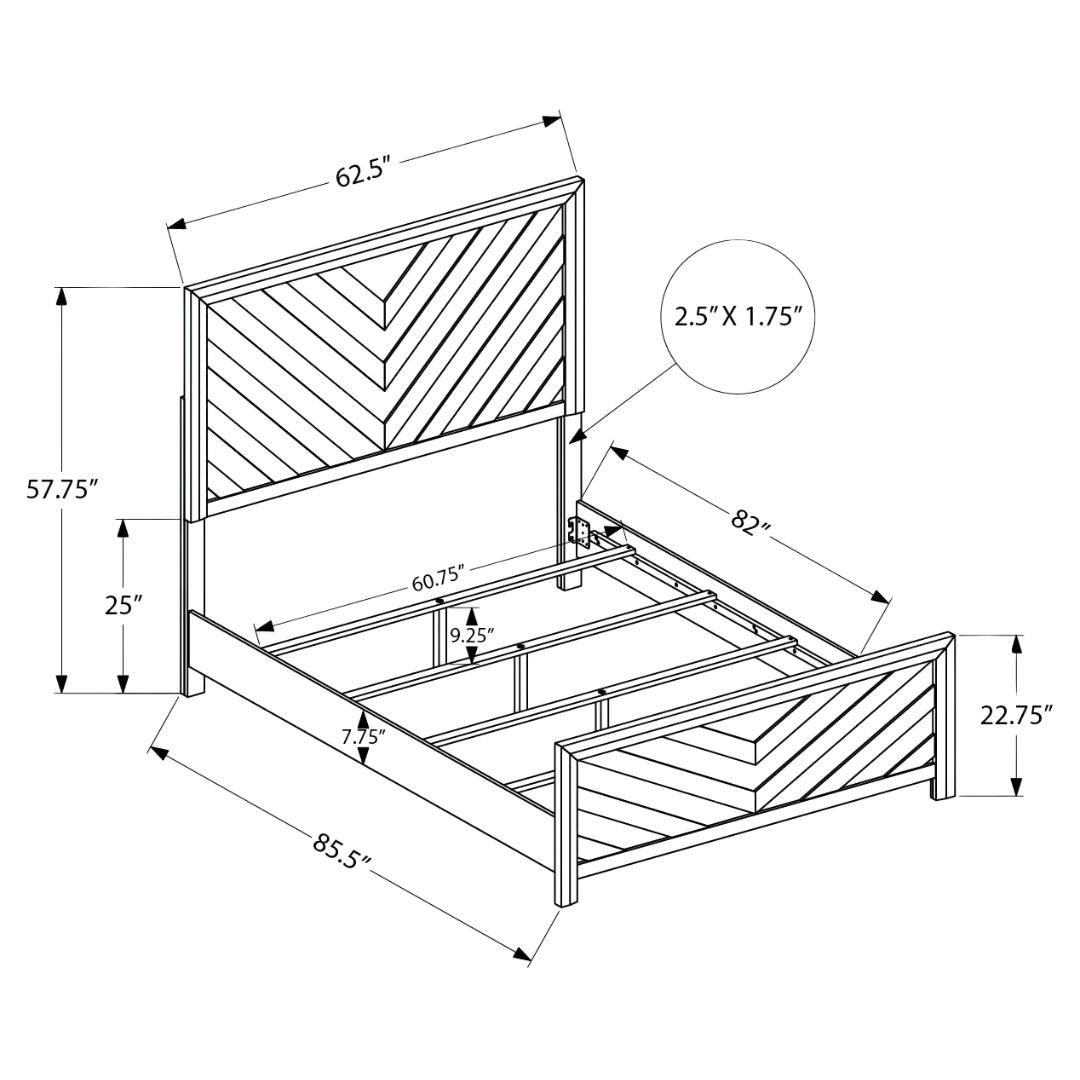 Vexano – Queen Bed Whitewashed Oak Chevron Wood