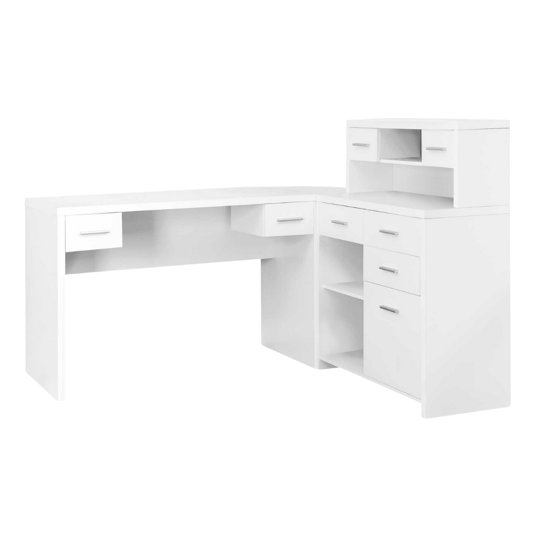 Bureau d'angle en L avec étagère intégrée Hutchera – Blanc