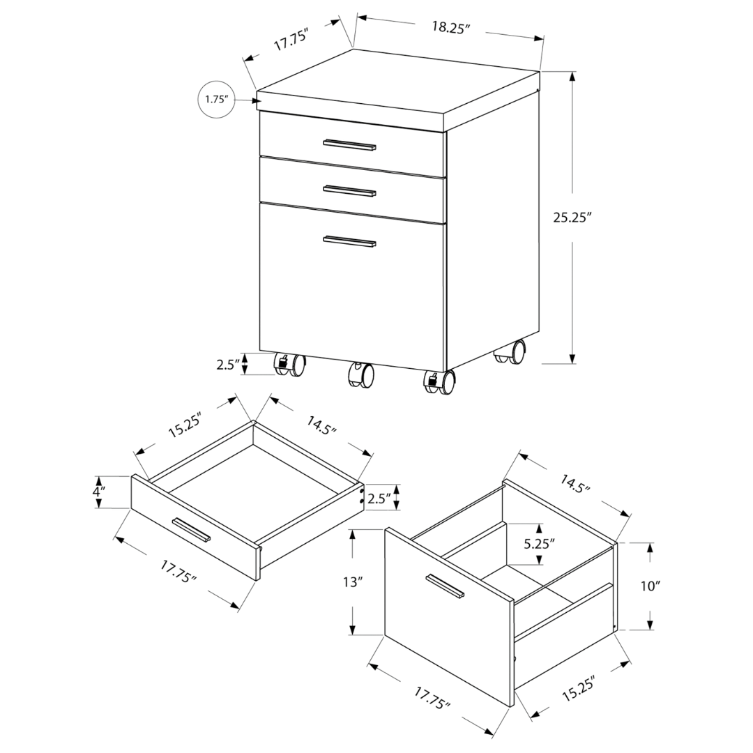 Rustelo – 3-Drawer Filing Cabinet – Dark Taupe