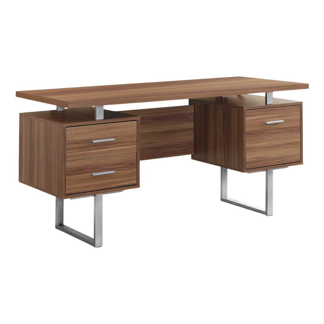 Floatrex – Bureau d'ordinateur – Noyer / Métal argenté