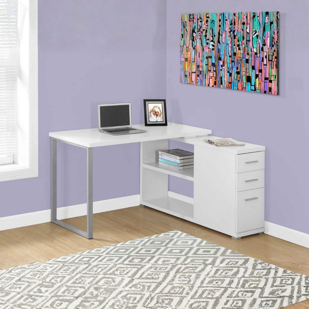 Flexiora – Bureau d'ordinateur en forme de L – Blanc
