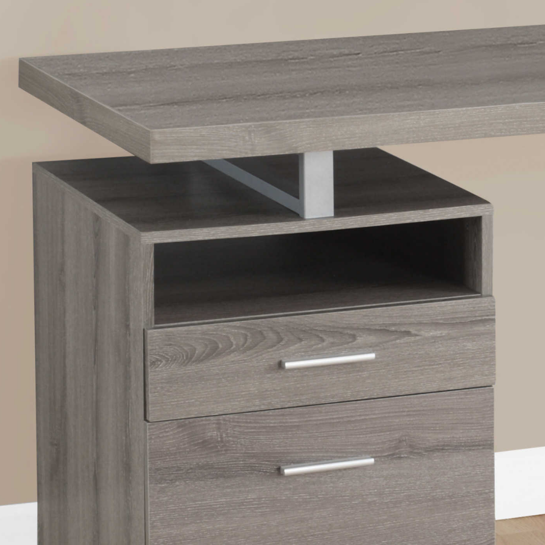 Storvion – Computer Desk – Dark Taupe / Silver Metal