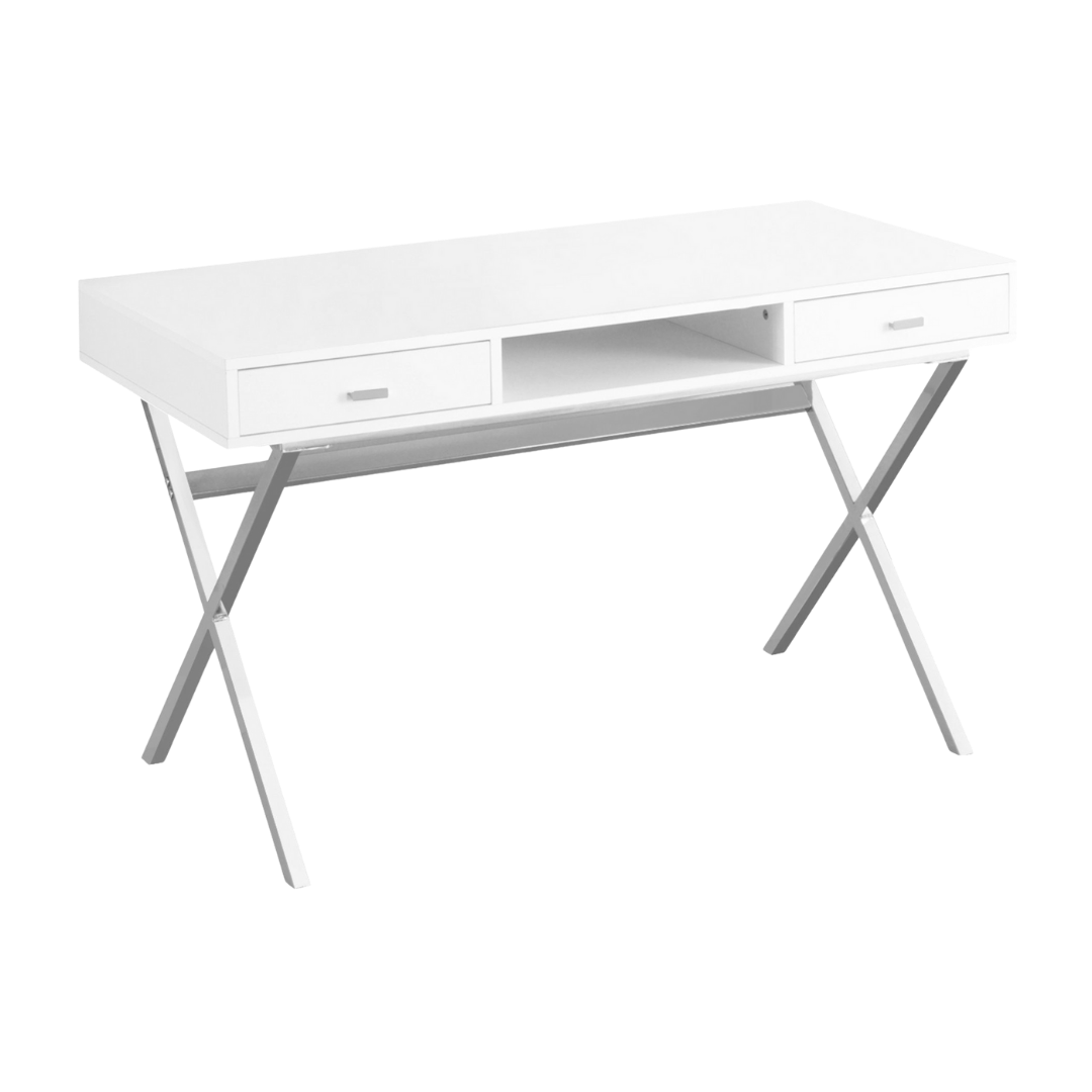 Krossen – Writing Desk – Glossy White / Chrome Metal