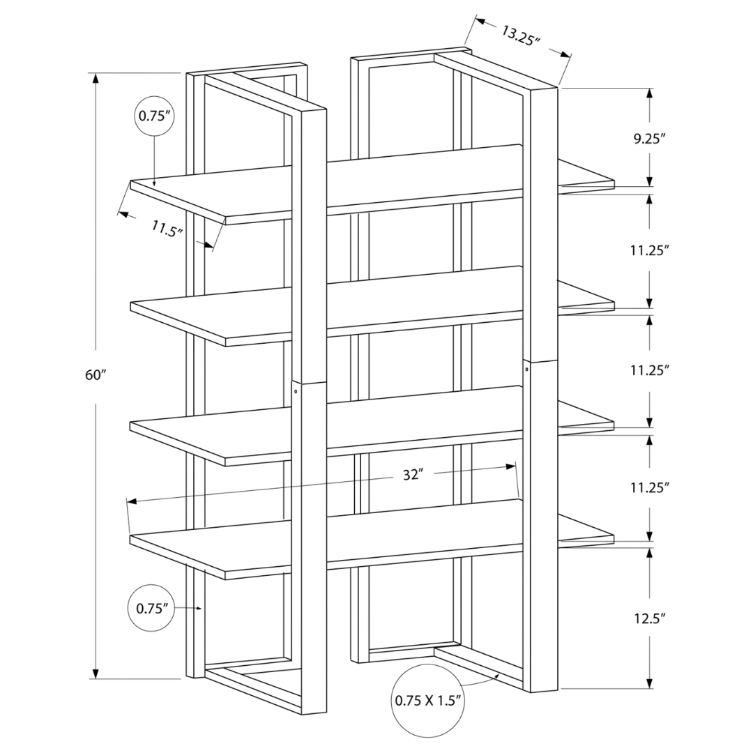 Metalux – 60"H Bookcase – Dark Taupe & Black Metal