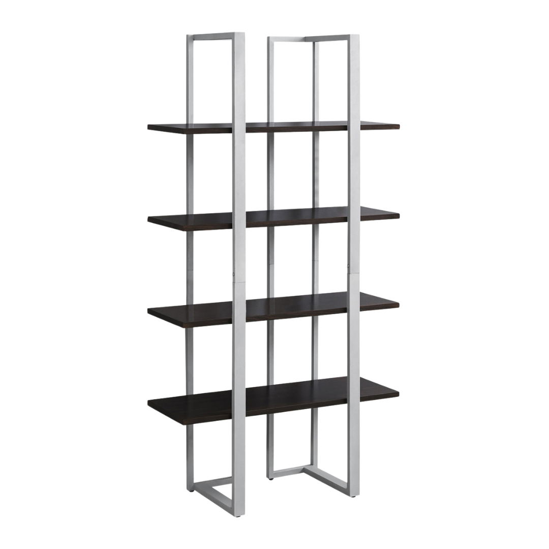 Metalux – 60"H Bookcase – Espresso & Silver Metal