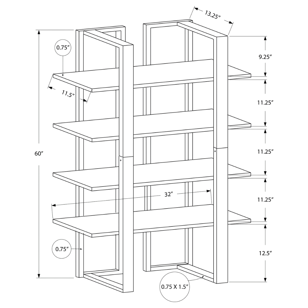 Metalux – Bibliothèque 152 cm H – Métal expresso et argent